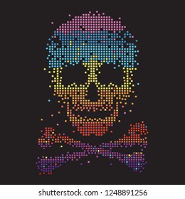 Skull color illustration, tee shirt graphics, vectors, typography