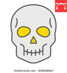 Skull color line icon, holiday and halloween, human skull vector icon, vector graphics, editable stroke filled outline sign, eps 10.