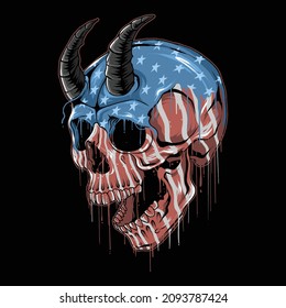 skull with the color of the melted united states american flag as a design for Veterans Day and Memorial Day or Independence Day