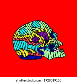 skull with color stripes. vector illustration. suitable for t-shirts, and wall decoration. hand drawing. eps file