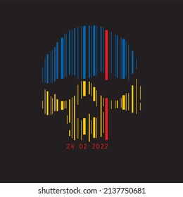 skull in the color of the Ukrainian flag as a symbol of the beginning of the war 04 02 2022