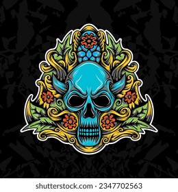 skull with colorfull floral mascot character design