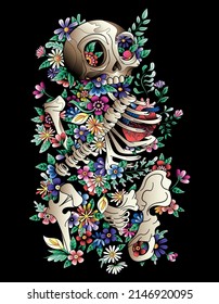 skull colors and floral art decoration