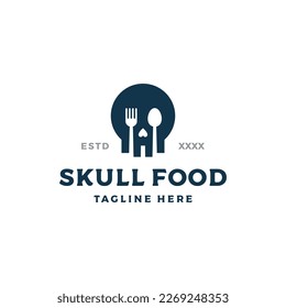 Skull combination with spoon and fork logo design vector illustration