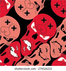 Skull in comic pattern, seamless vector background.