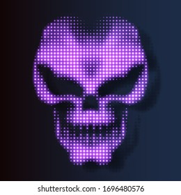 Skull composed from light dots. Vector illustration. 