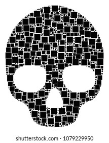 Skull composition icon of square figures and spheric dots in variable sizes. Vector items are organized into skull illustration design concept.
