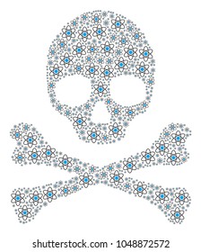Skull composition made of atom elements. Vector atom icons are united into mosaic skeleton composition.