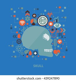 Skull concept design on blue background,vector