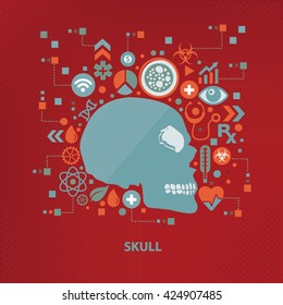 Skull concept design on red background,vector