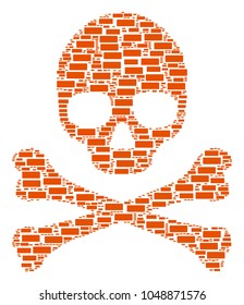 Skull concept organized of building brick icons. Vector building brick pictograms are organized into geometric skull composition.