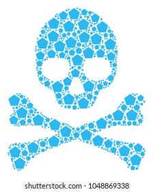 Skull concept organized of filled pentagon elements. Vector filled pentagon icons are united into geometric fear collage.