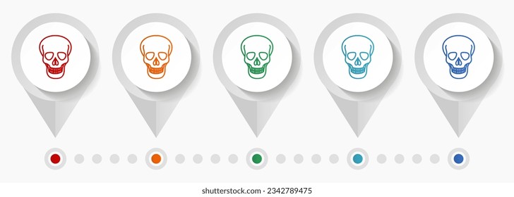 Skull concept vector icons, editable infographic template, set of colorful flat design pointers