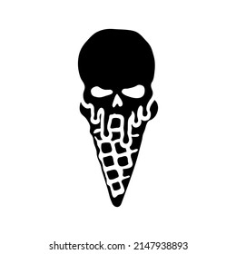 Skull in a cone.Illustration connecting skull and ice cream. Print design for t-shirts. Vector illustration.