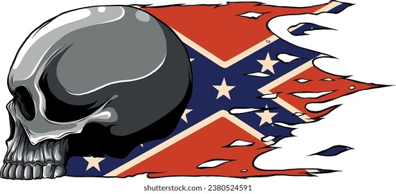 calavera con bandera de la Confederación aislada en fondo blanco
