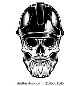 skull in a construction helmet. master in a helmet. Vector illustration. logo