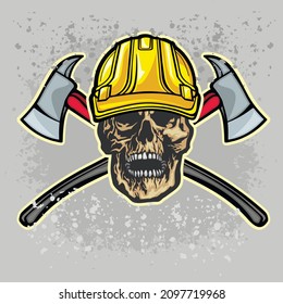 skull in construction safety helmets and tools, grunge vintage design t shirts