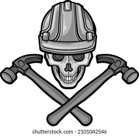 skull in construction safety helmets and tools, grunge vintage design t shirts