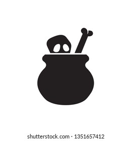 Skull in container icon in black and white. Magic potion. Vector illustration.