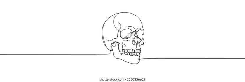 Caveira contínua um desenho de linha. Símbolo da morte. Ilustração vetorial.