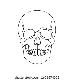 Caveira contínua um desenho de linha. Símbolo da morte. Ilustração vetorial.
