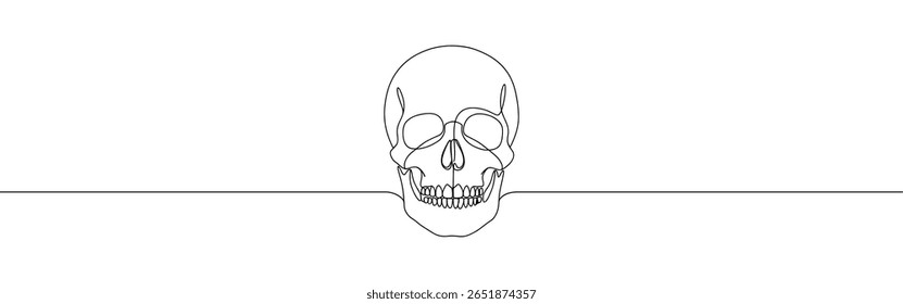 Caveira contínua um desenho de linha. Símbolo da morte. Ilustração vetorial.