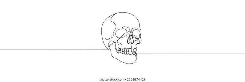 Caveira contínua um desenho de linha. Símbolo da morte. Ilustração vetorial.
