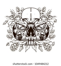 Skull Contour Sketch Tattoo Printing On Stock Vector (Royalty Free ...