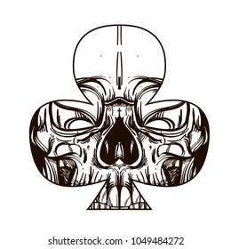 Skull contour sketch for tattoo, for printing on T-shirts and other items, for stickers. Template for coloring, engraving, pyrography.