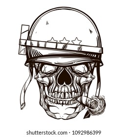 Skull contour sketch for tattoo, for printing on T-shirts and other items, for stickers. Template for coloring, engraving, pyrography.