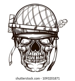 Skull contour sketch for tattoo, for printing on T-shirts and other items, for stickers. Template for coloring, engraving, pyrography.