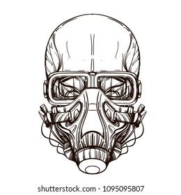 Skull contour sketch for tattoo, for printing on T-shirts and other items, for stickers. Template for coloring, engraving, pyrography.