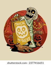 Skull Costume Halloween. Spooky Halloween Cartoon Character Illustration.