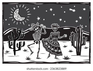 Skull couple dancing in
