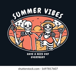 skull couple on the beach. For t-shirts, stickers and other similar products.