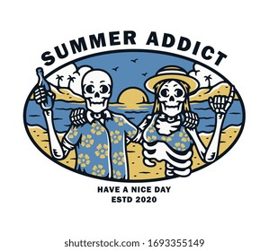 skull couple on the beach. vector illustration