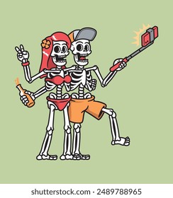 calavera pareja tomando selfie ilustración