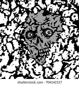 The skull is covered with priming. Vector illustration. Genre of horror. Scary vampire face. States of mind.