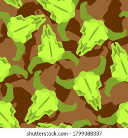 Skull cow army pattern seamless. Skeleton head of bull military green background. soldiery vector texture