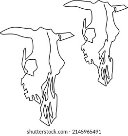 Skull of a cow with a broken horn. Continuous line drawing vector