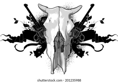 skull cow and guns