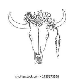 Skull of Cow outline Vector Illustration isolated on white.