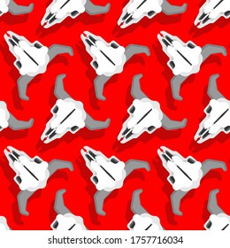 Skull cow pattern seamless. Skeleton head of bull background. vector texture