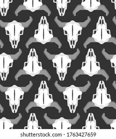 Skull cow pattern seamless. Skeleton head of bull background. vector texture