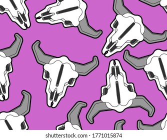 Skull cow pattern seamless. Skeleton head of bull background. vector texture