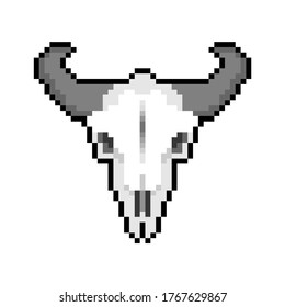 Skull cow pixel art. Skeleton head of bull 8 bit. vector illustration