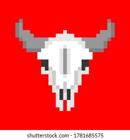 Skull cow pixel art. Skeleton head of bull 8 bit. vector illustration