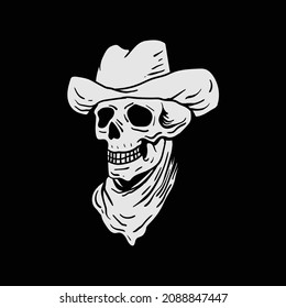 skull cowboy black and white illustration print on tshirts jacket and souvenirs Premium