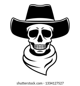 Skull in cowboy hat and bandana, Vector Illustration