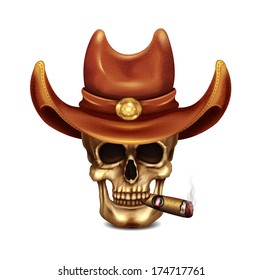 Skull In Cowboy Hat And Cigar